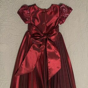 Elegant Christmas Red Satin Dress with Bow